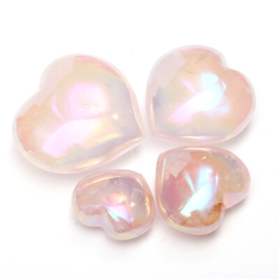 #ad Titanium Rainbow Angel Aura Rose Quartz Heart Pocket Stone Crystal Healing Reiki $5.59