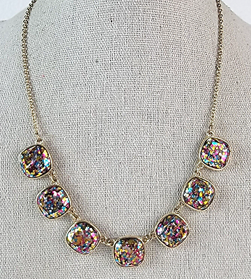#ad Vintage Liz Claiborne Gold Tone Multi Color Confetti Glitter Charm Necklace 19quot; $11.20