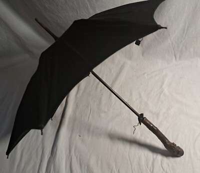 #ad 1920#x27;s Childs Antique Silk Parasol Umbrella Black Metal and Bakelite $65.00