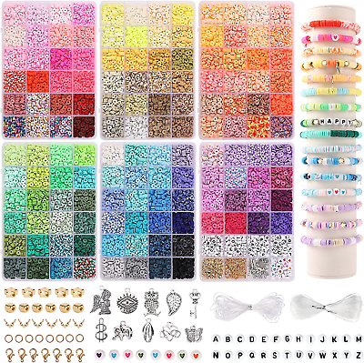 #ad QUEFE 14000Pcs 136 Colors Clay Beads for Bracelet Making Kit Flat round Polymer $16.74