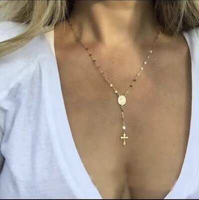 #ad Beautiful Gold Color Rosary Necklace $7.25