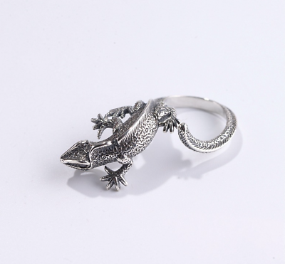 #ad Antique Style Silver 3D Lizard Adjustable Ring $9.99