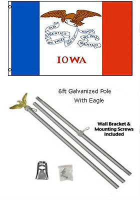 #ad 3x5 State of Iowa Flag Galvanized Pole Kit Eagle Top 3#x27;x5#x27; $23.88