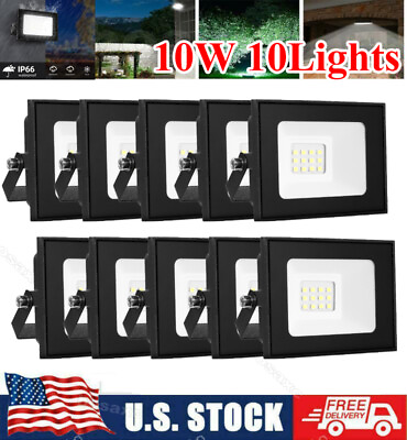 #ad 10X 10W LED Flood Light Outdoor Spotlight Cool White Garden Security Lamp 110V $38.60