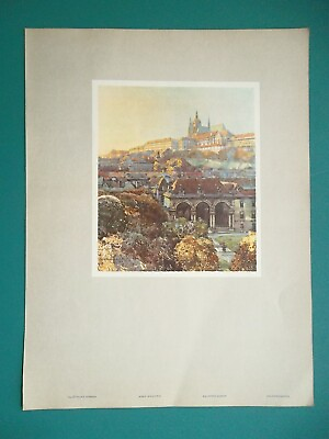 #ad #ad PRAGUE Praha Hradcany Castle amp; Waldstein Garden 1930 COLOR Antique Print $14.00