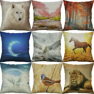 #ad 18#x27;#x27; Pillow Case Wolf Printing Animal Linen Cotton Horse 18 Home Decor $7.76