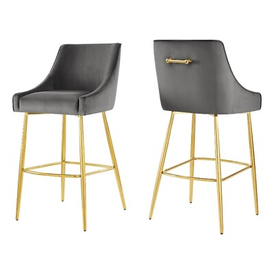 #ad Modway Discern 29.5quot; Velvet Stainless Steel Bar Stools in Gray Gold Set of 2 $482.72