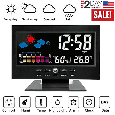 #ad LCD Intelligent Digital Weather Alarm Calender Clock Thermometer Humidity Meter $9.99