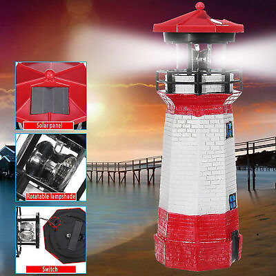 #ad LED Solar Lighthouse 30 cm Garden Beacon Red White Lighting 360 ° rotation $7.72