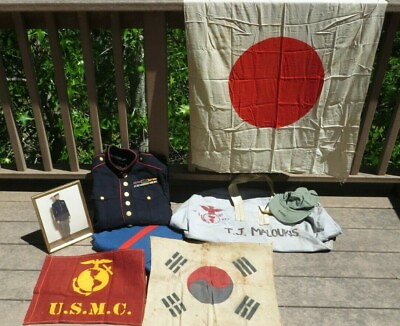 #ad Korea War USMC US MARINE CORPS GROUPING FLAGS UNIFORM BAG PHOTO $929.99