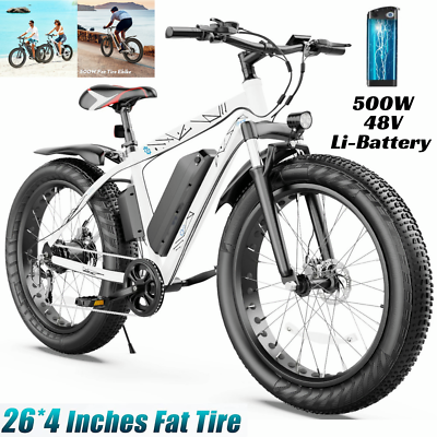 #ad Upgrade ⭐500W 48V 13AH Electric Mountain Bike 26quot; Fat Tire Snow Bicycle E Bikes $748.99