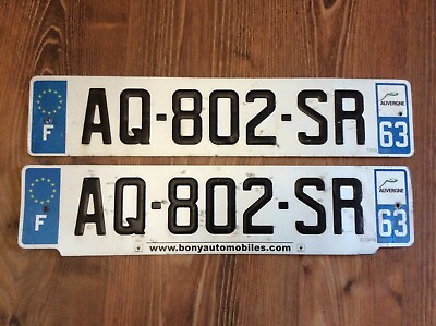 #ad FRANCE PAIR LICENSE PLATE 63 Puy de Dôme Clermont Ferrand EXPIRED OVER 3 YEARS $15.00