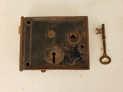 #ad Antique Cast Iron Rim Surface Door Lock With Night Latch amp; Key For Restoration $24.95