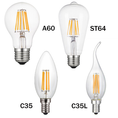 #ad Edison ​LED Bulb Filament Lamp E27 E14 220V 240V Lights ST64 C35 C35L A60 White $3.41