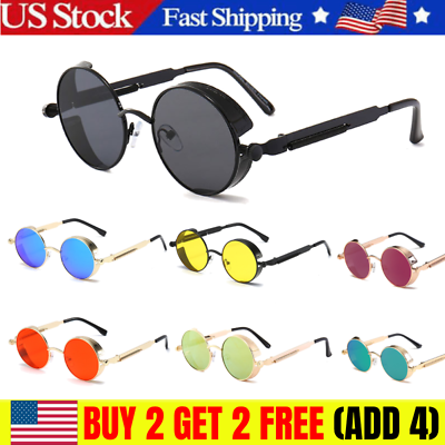 #ad Retro Round Polarized Sunglasses Men Women Vintage Gothic Steampunk Glasses US $8.99