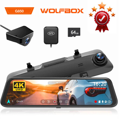 #ad WOLFBOX 12quot; Rearview Mirror Dash Cam GPS 4K1080P Dual Touch Screen Car DVR $93.59