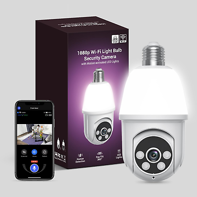 #ad 360° 1080P Light Bulb Wireless Security Camera Indoor Outdoor Surveillance AI $18.74