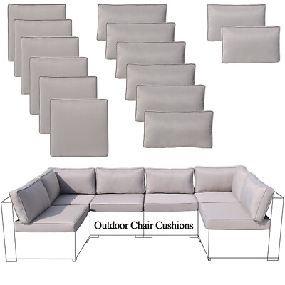 #ad 14 PCs Outdoor Patio Furniture Chair Cushions Set Replacement Grey Sofa Insert $202.29