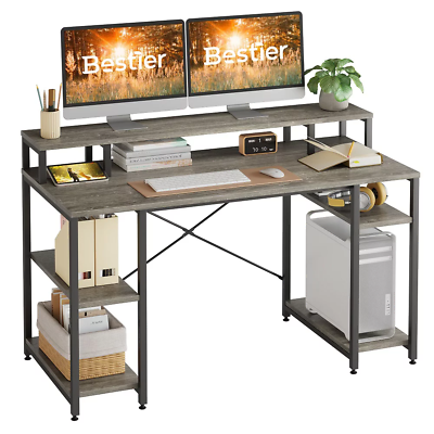 #ad quot;Sleek Grey Home Office Desk with Built In Monitor Shelf Spacious 55 Inch Widt $165.04