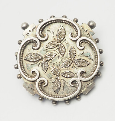 #ad Ornate antique flower leaf detail sterling silver floral brooch pin 19th century $45.00
