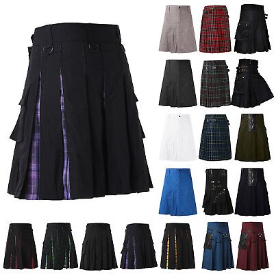 #ad Scottish Cotton Kilt Deluxe Tartan Goth Outdoor Utility Kilts Highland Skirt US $17.49