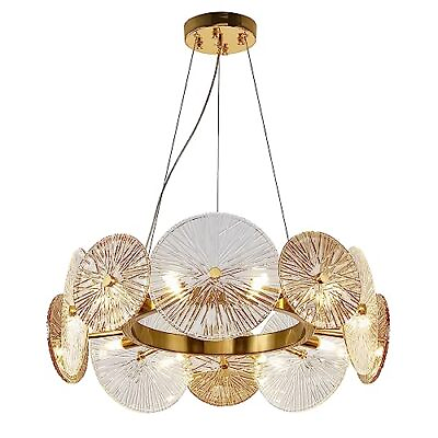 #ad Modern Crystal Chandelier Gold Round Pendant Light Fixtures Hanging Ch... $275.99
