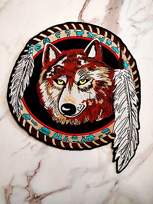 #ad Lone Wolf Head Fox Feathered Dream Catcher Large Patch Iron on Embroidered $25.99