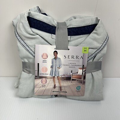 #ad Serra Light Wash Lycocell Tiered Look Lightweight Button Front Dress NWT Medium $19.42