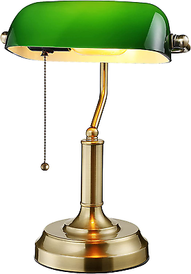 #ad #ad Green Glass Bankers Desk Lamp UL Listed Antique Desk Lamps with Brass Base Tr $113.34