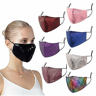 #ad Sequin Glitter Face Mask Fashion Bling Sparkly Washable Face Cover Women $5.09
