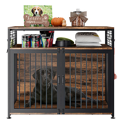 #ad Dog Crate End Table Large Puppy Pet Kennel House Indoor Wooden Furniture Cage $128.99