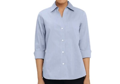 #ad Foxcroft Women#x27;s Non Iron Stretch Button Front Shirt Easy Care Blue Size M $9.99