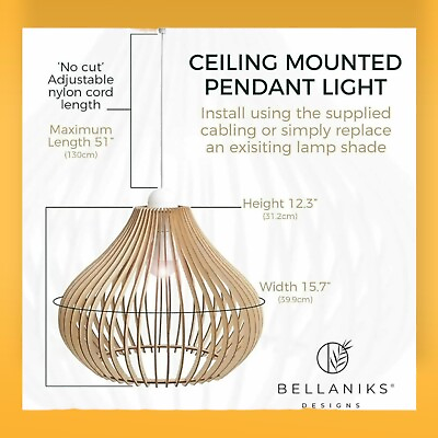 #ad Wood Pendant Dark Color BoHo Hanging Lamp Easy Assemble Ceiling Chandelier $42.89