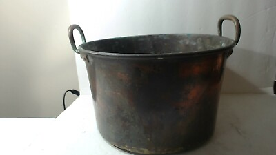 #ad Antique Vtg Handmade Copper Pot w Dovetail Seams 2 Handles 8quot; tall x 10 1 2quot; dia $94.99