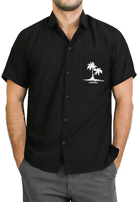 #ad LA LEELA Men#x27;s Short Sleeve Button Down Shirts Solid Shirt Summer M Night Plain $36.99