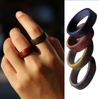 #ad Mens Ebony Ring Wooden Craft Natural Wood Ring Gift Finger Ring Jewelry Retro * $2.02