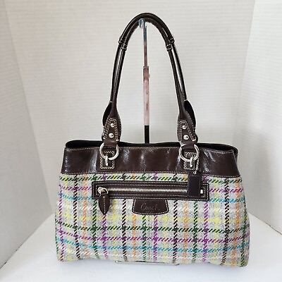 #ad Coach Penelope Tattersall Satchel Plaid Wool Multi color amp; Brown Patent Leather $99.99