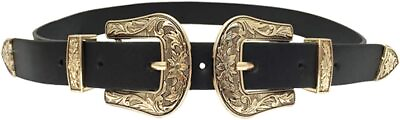 #ad ALAIX Women#x27;s Belt Western Vintage Style Genuine Leather Belt Two Buckles Waist $49.72