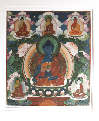 #ad 1800s 19th C Tibetan Thangka Painting Bhaisajyaguru with bodhisattvas $1560.00