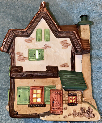 #ad Vtg 1990’s Lighted Christmas Village Ceramic Home $29.97