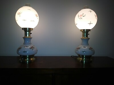 #ad ANTIQUE LAMP PAIR GLASS amp; BRASS $120.00