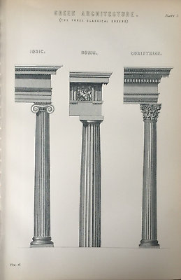 #ad #ad Antique Print Greek Architecture C1870#x27;s Engraving Columns Doric Ionic GBP 9.99