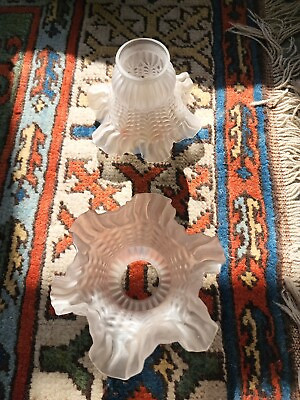 #ad Set Of 2 Antique Frosted Glass Lamp Shades with etched Flowers $125.00