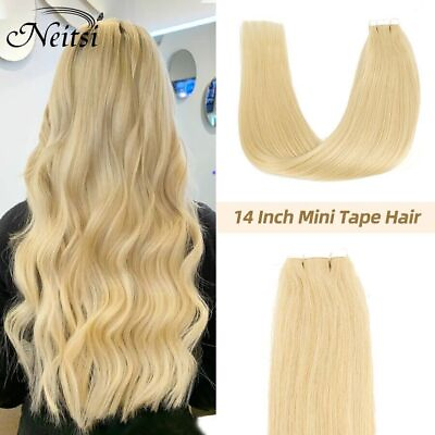 #ad Mini Tape Ins Human Hair Extensions Straight Adhesive Brazilian Hair Skin Weft $32.31