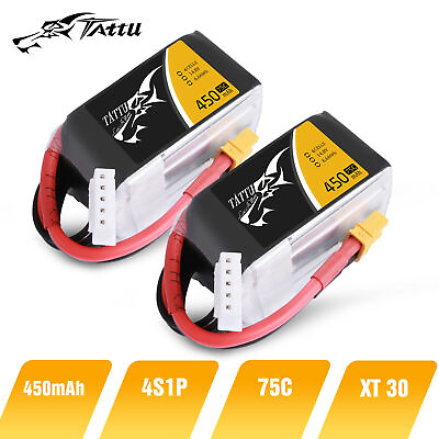 #ad 2x Tattu 14.8V 75C 4S 450mAh Lipo RC Remote Control Battery Pack With XT30 Plug $35.95