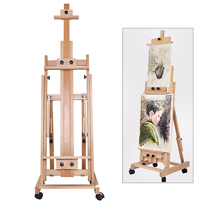 #ad Extra Large Studio H Frame Easel Adjustable Solid Beech Wood Artist Easel Movabl $137.75