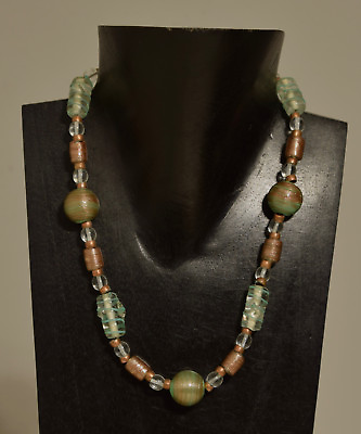 #ad Necklace Czechoslovakian Iridescent Bronze Green Glass Necklace $22.00