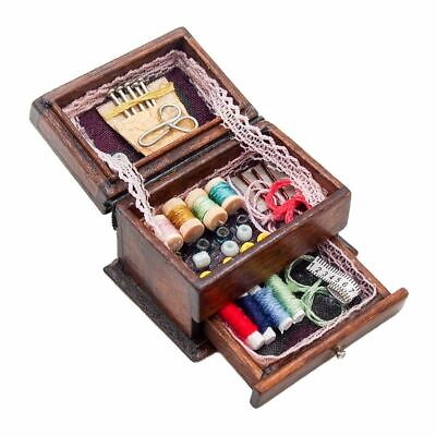 #ad 1:12 Miniature Vintage Sewing Box With Needle Scissors Kit Dollhouse Decoration $10.23