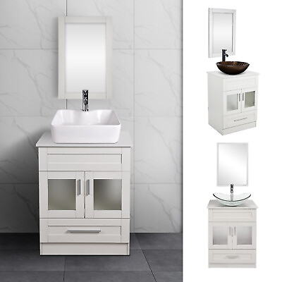 #ad 24#x27;#x27; Bathroom Vanity Stand Pedestal Cabinet Drawer Shelves Sink Faucet Drain Set $278.99