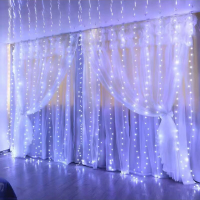 #ad 300 LED String Fairy Curtain Lights Waterfall Lamp Christmas Wedding Party Decor $12.99
